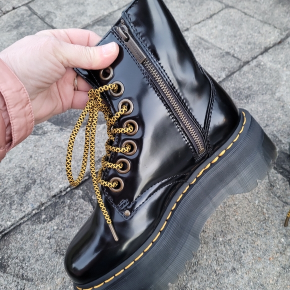 Dr. Martens Black Combat Boots with Yellow Laces - Picture 13 of 15